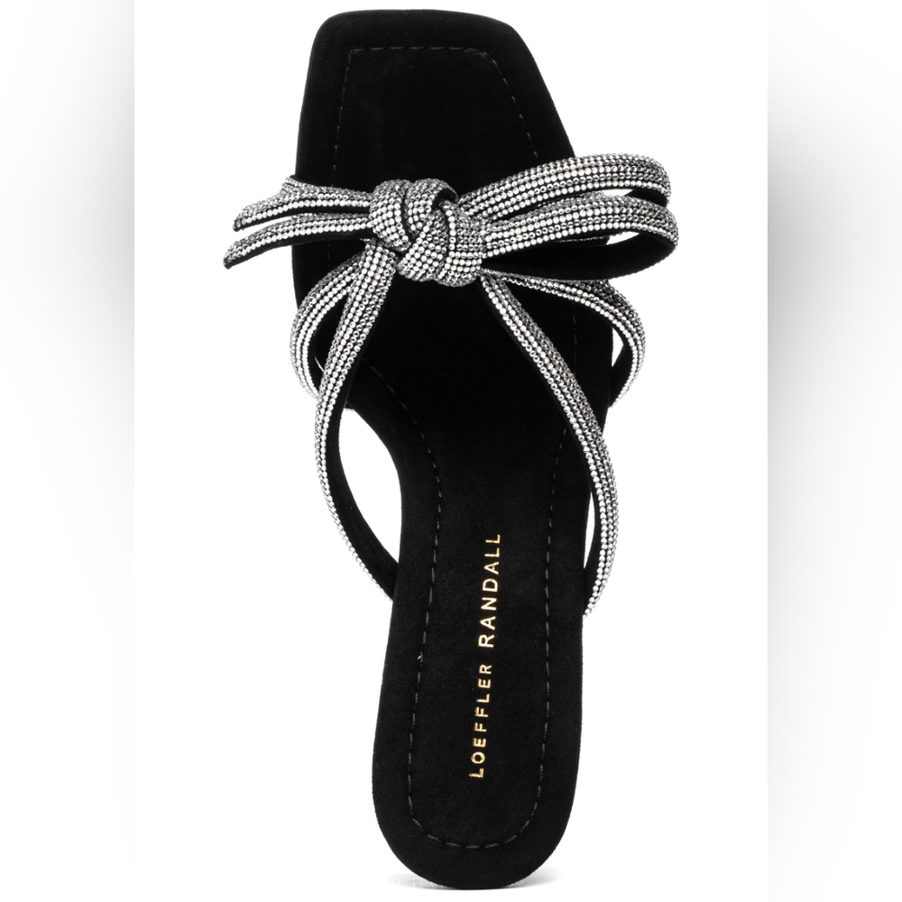 NWOB Loeffler Randall Margi black velvet silver bow sandals sz 7